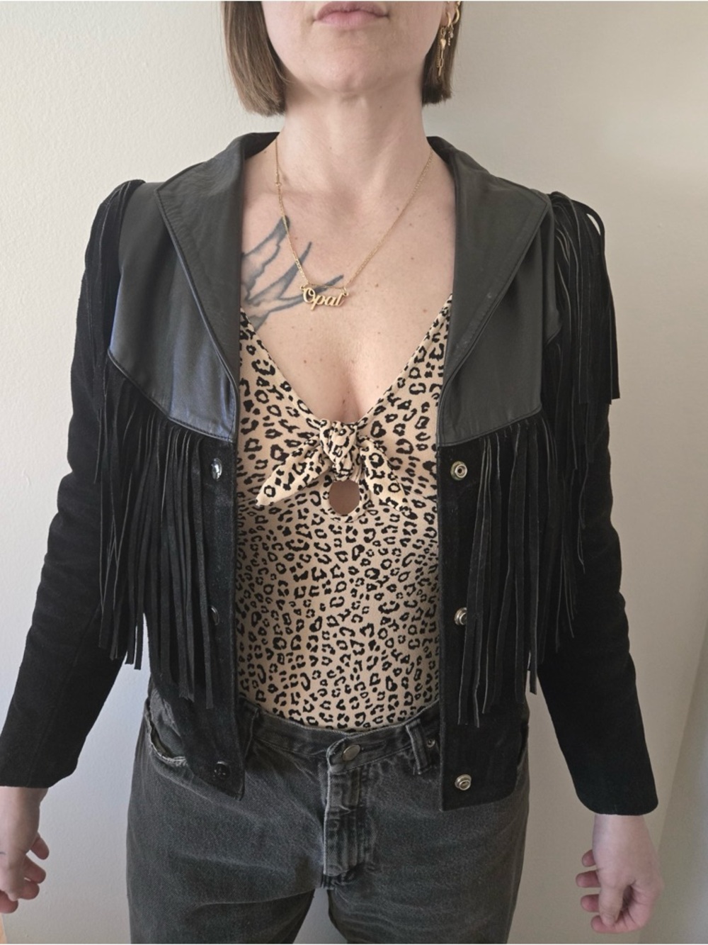 American Vintage Black Suede Fringe Jacket with Leather Yoke